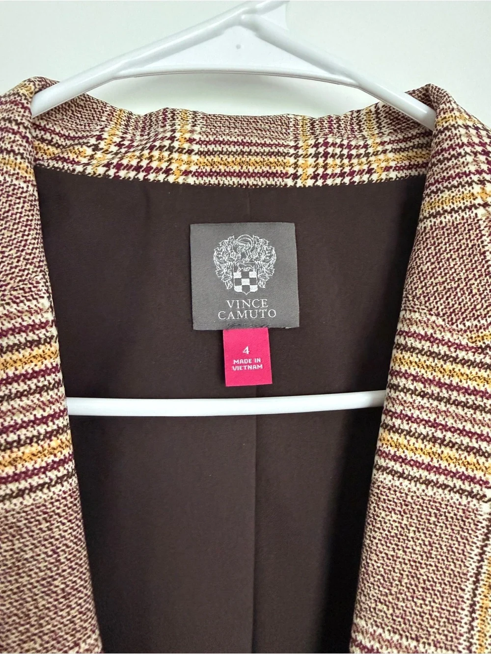 Vince Camuto Plaid Long Blazer Jacket - Brown and Yellow - Picture 2 of 5